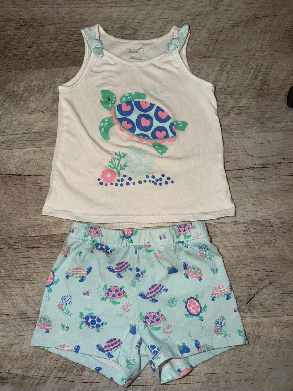 The Children's Place White Tank & Blue Turtle Print Matching Set